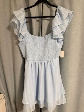 Altar’d State Light Blue Ruffled Sleeve Smocked Mini Dress, tie back -  XL